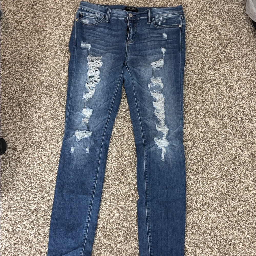 Judy Blue Distressed Skinny Jeans - Blue